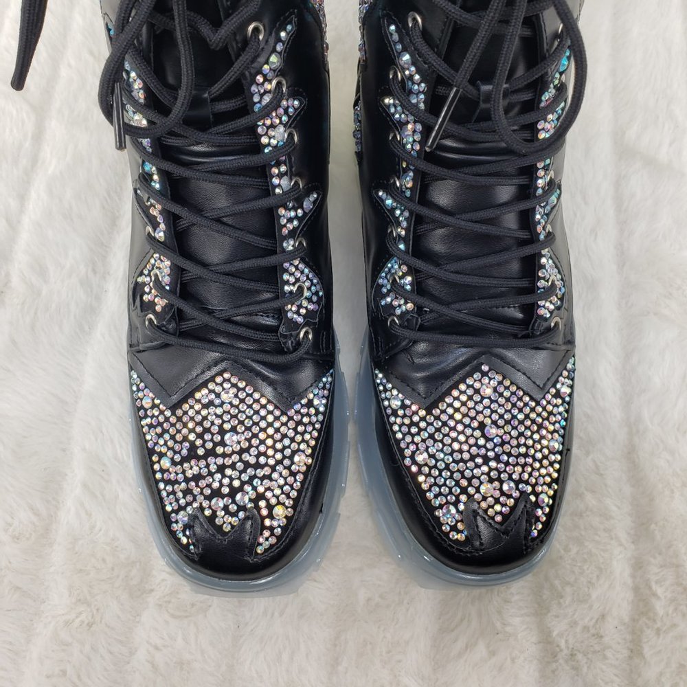 Rhinestone Combat Boots Punk Goth Glam Shoes_9